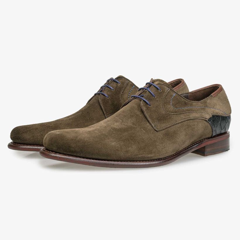 Olive green calf’s suede leather lace shoe