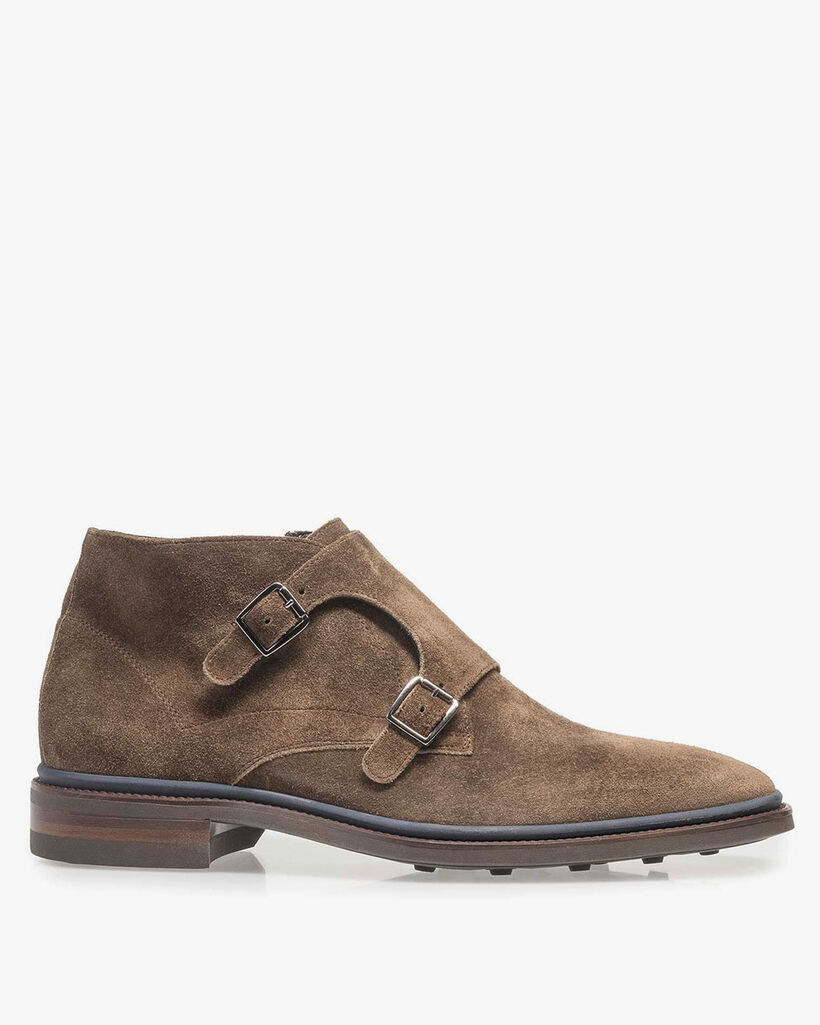 Taupe Monk-Schnallenschuh Wildleder