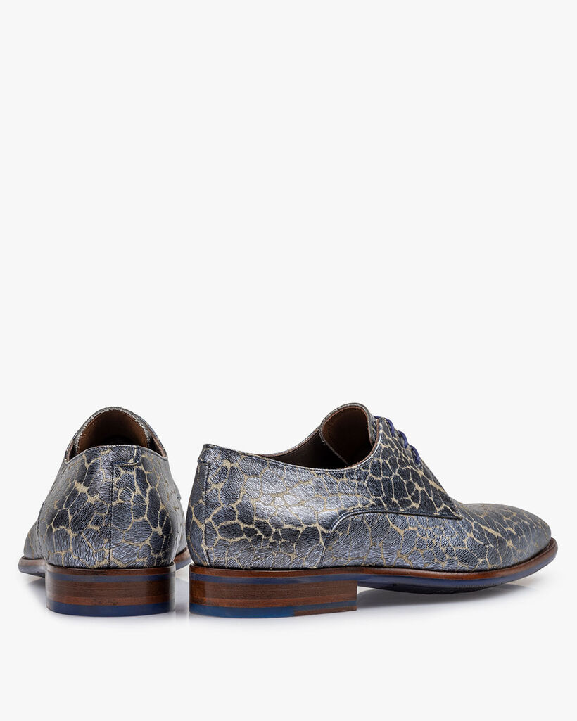 Schn&uuml;rschuh Metallic-Print blau