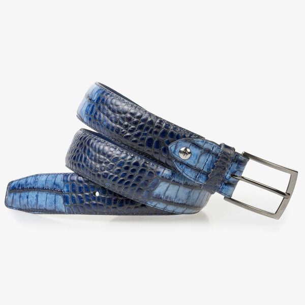 Blue croco print calf leather lace shoe