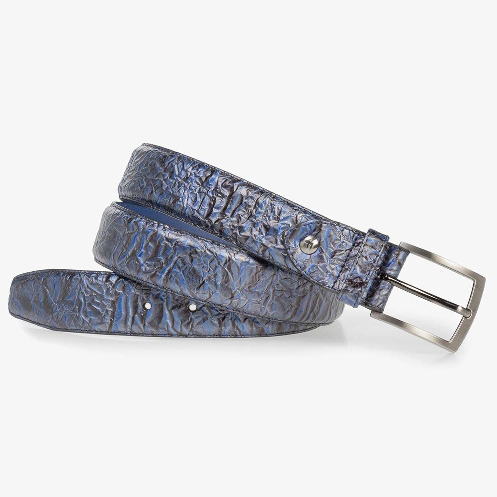 Premium dark blue printed patent leather belt