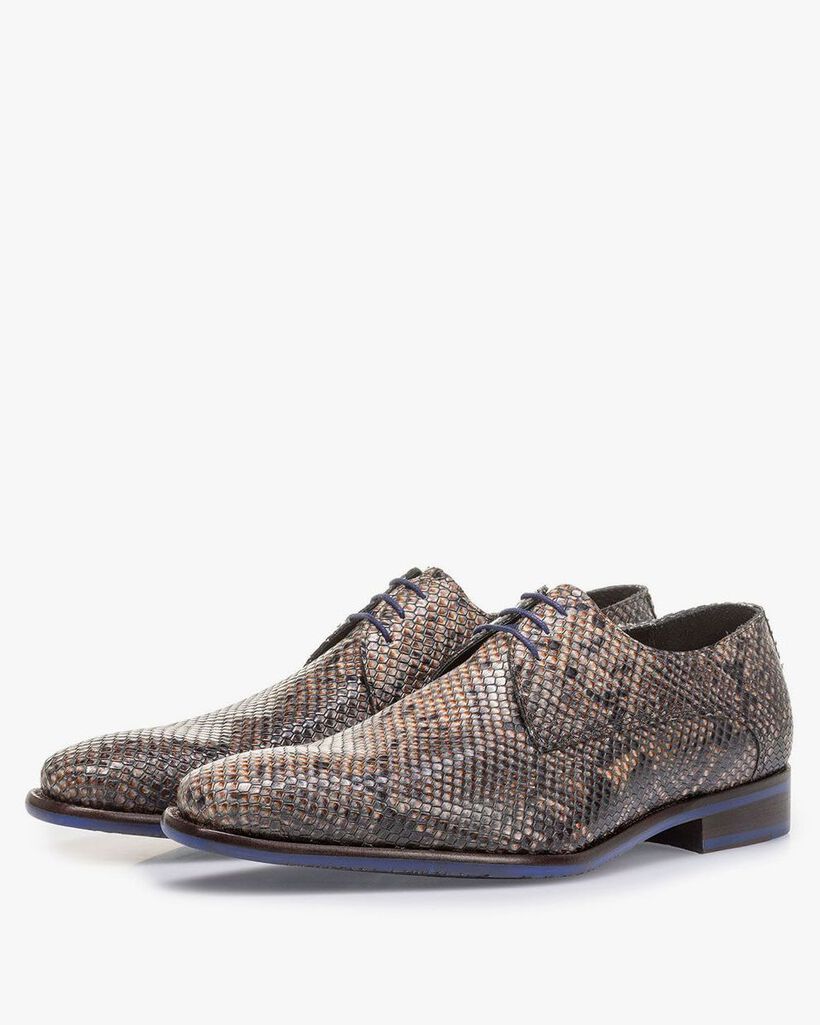 Grey and brown lace shoe with snake print