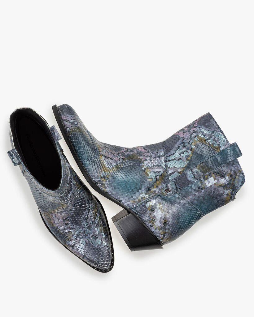Stiefel Leder mit Print blau