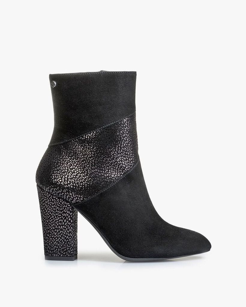 Black ankle boots with metallic print