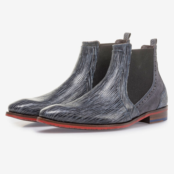 Grey and blue leather Chelsea boot with print
