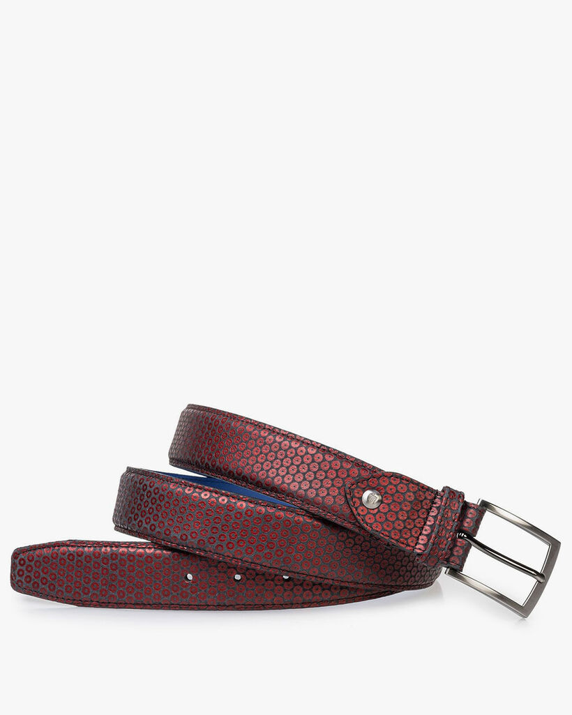 Leather belt red with print