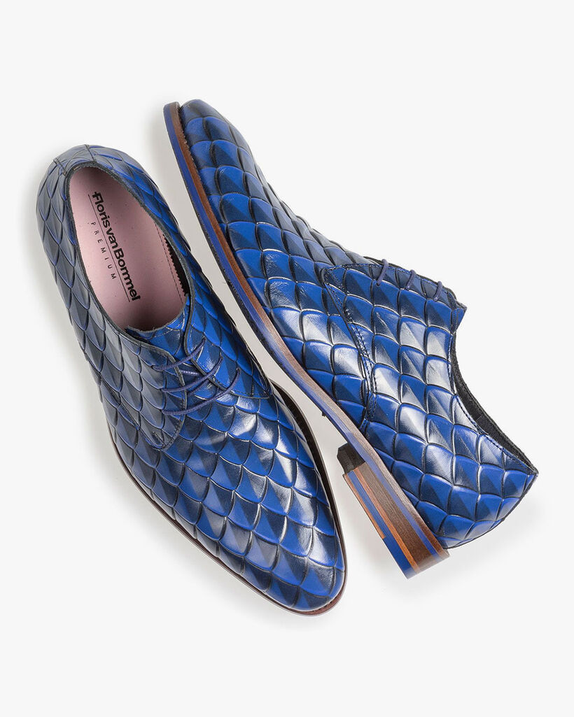 Premium blue leather lace shoe with print