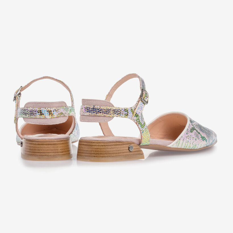 Leather sandals with green/gold metallic print