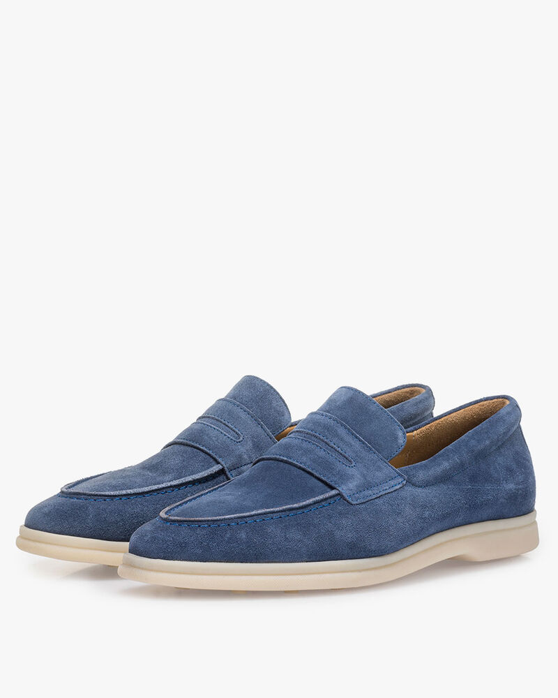 Blue suede leather loafer