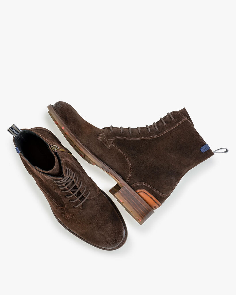 Schn&uuml;rstiefel Wildleder dunkelbraun