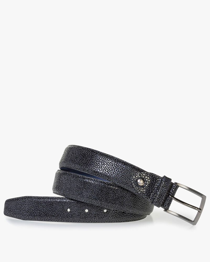 Blue leather belt with metallic print
