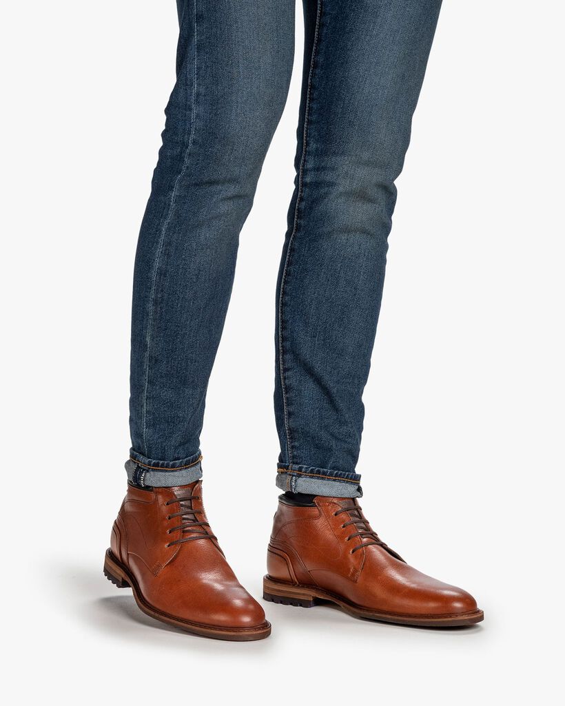 Schn&uuml;rstiefel Leder cognac