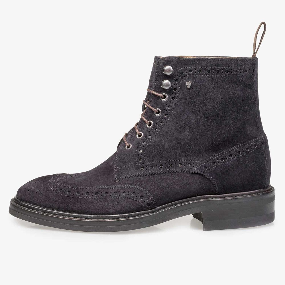 Blue suede leather brogue lace boot