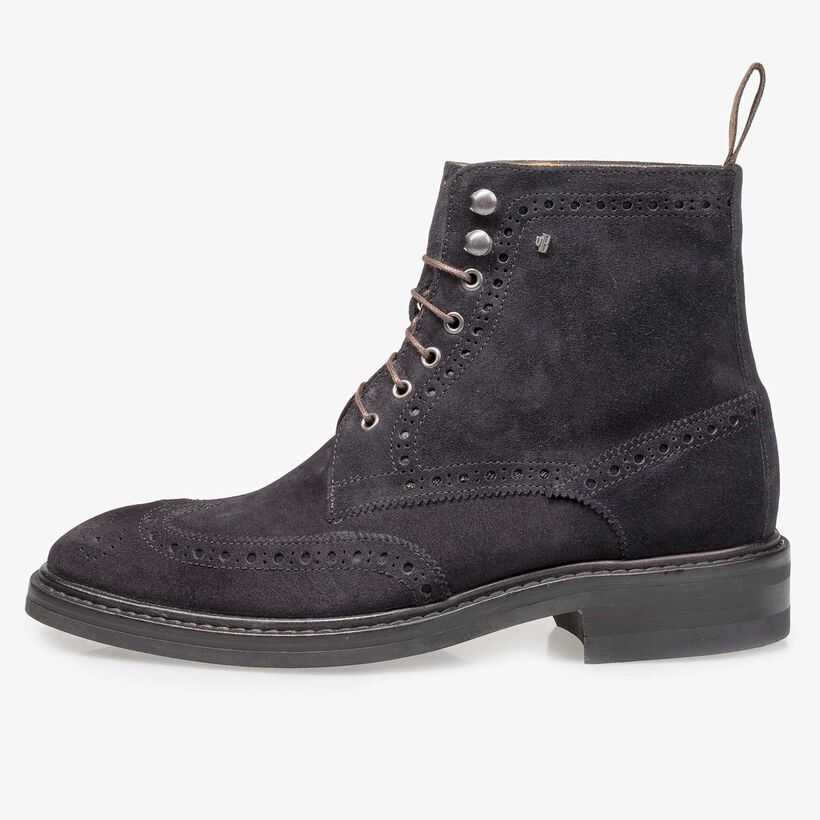 Blue suede leather brogue lace boot