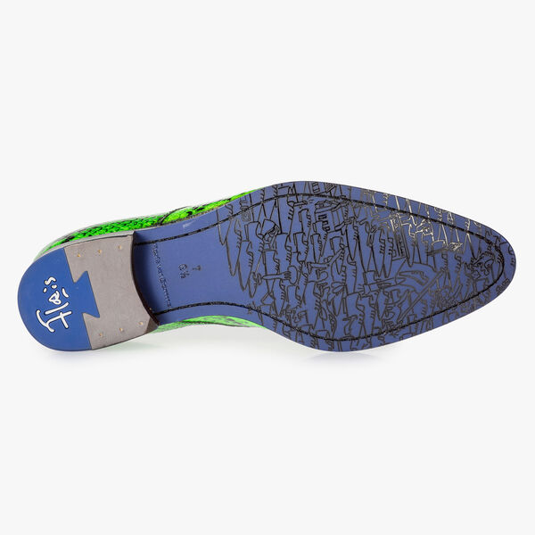 Neongrüner Premium Leder-Schnürschuh mit Schlangenprint