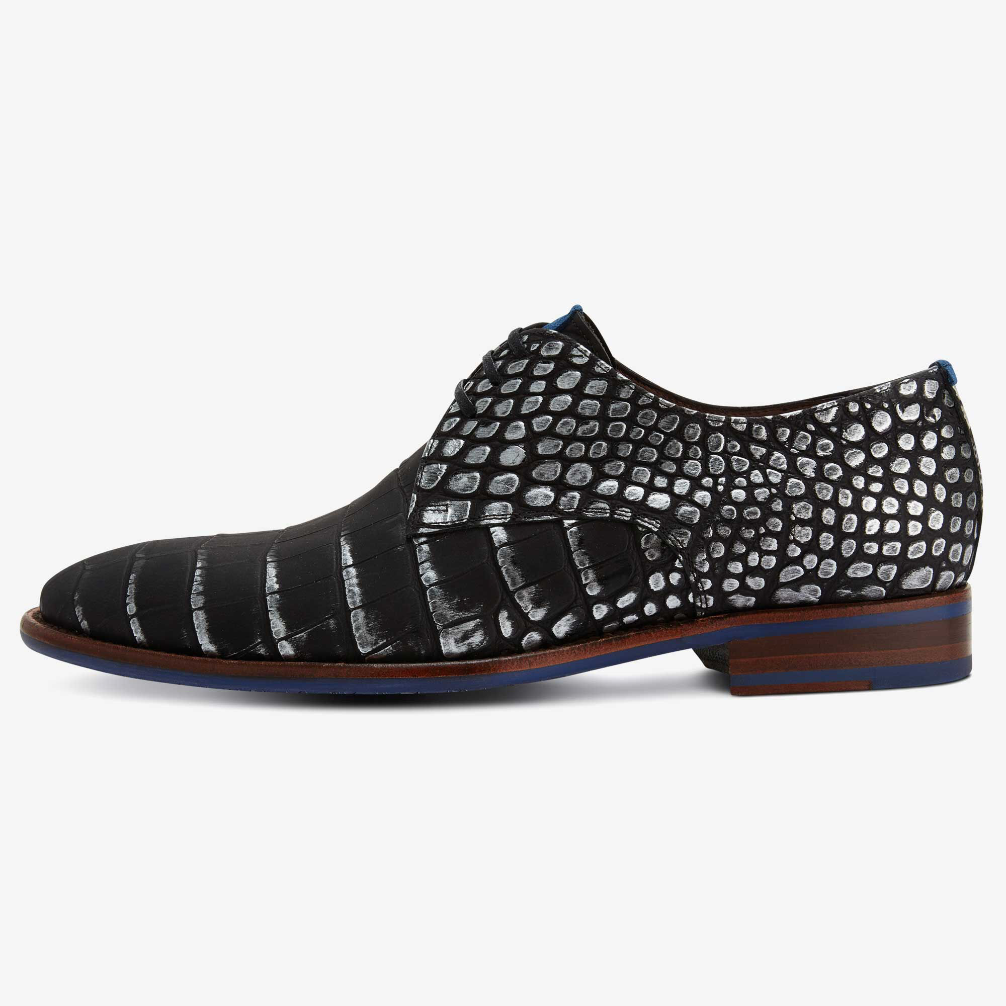 Black men's lace shoe with crocodile print 14411/00 Floris van Bommel