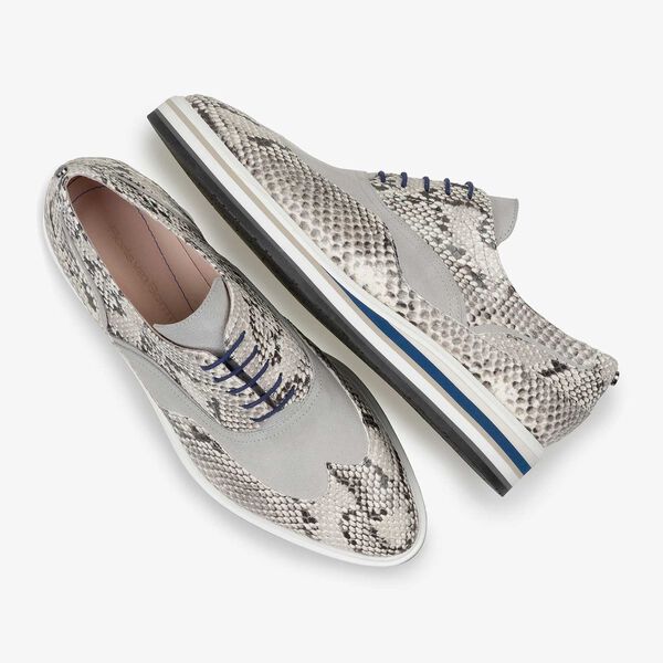 Snake print leather lace shoe