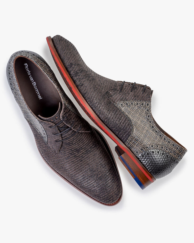 Schnürschuh Wildleder-Print grau