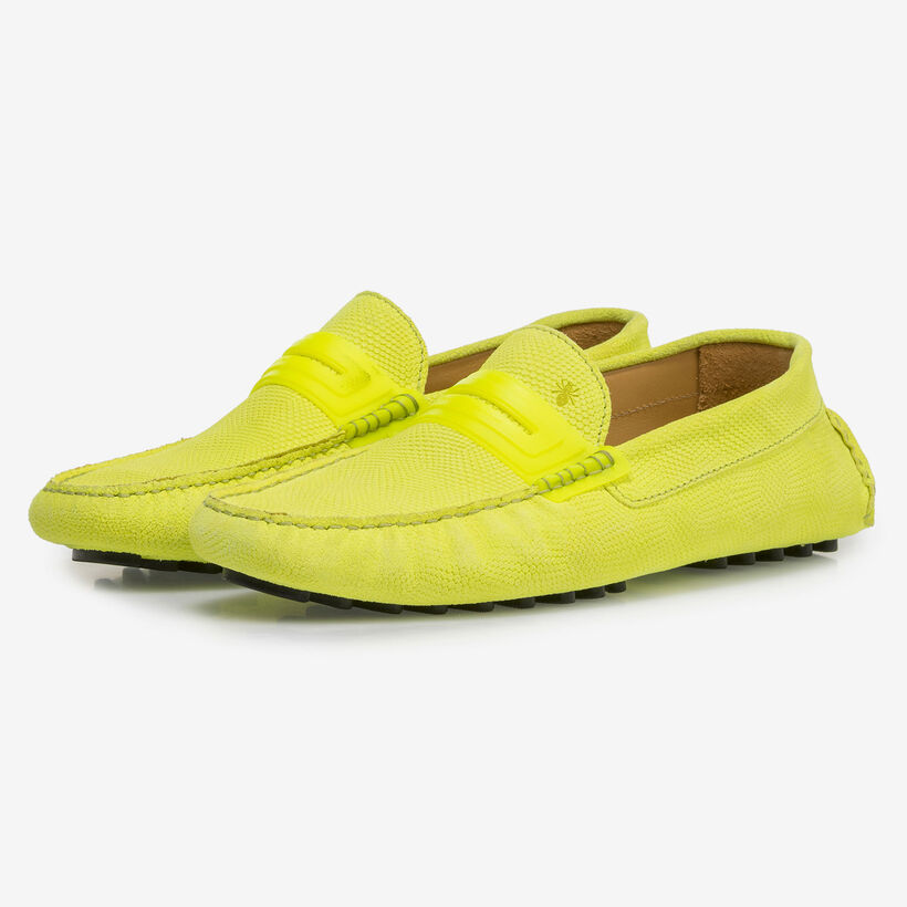 Premium fluorescent yellow leather moccasin
