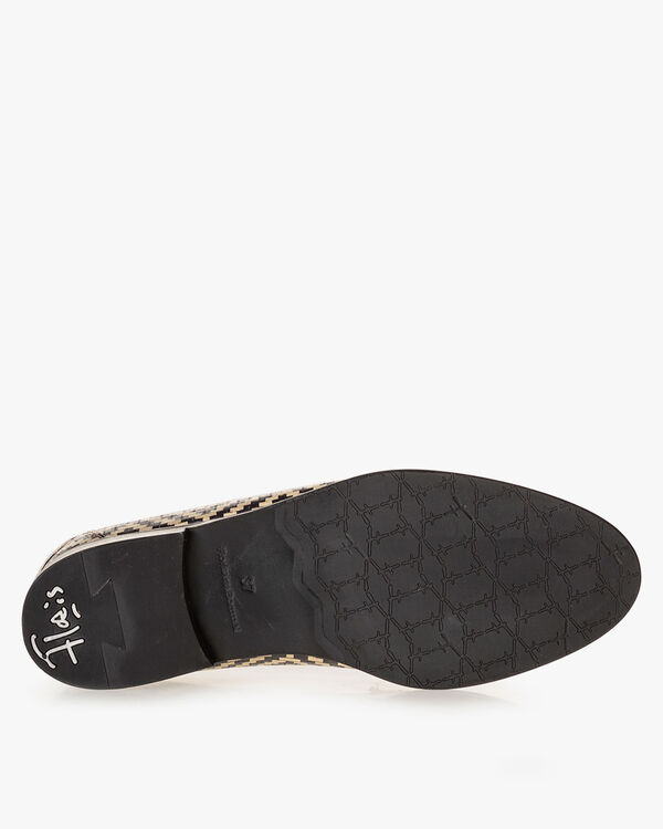 Loafer Leder mit Print schwarz-weiß