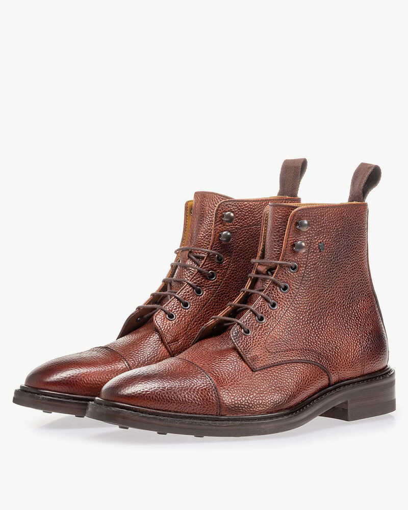 Stiefel Leder mit Print cognac