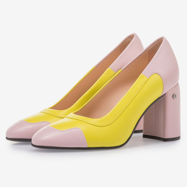 Yellow and pink nappa leather pumps