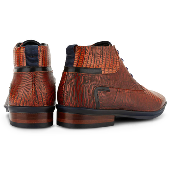 Schnürstiefel Leder mit Print cognac