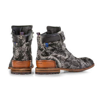 Schn&uuml;rstiefel Ponyfell cremewei&szlig;