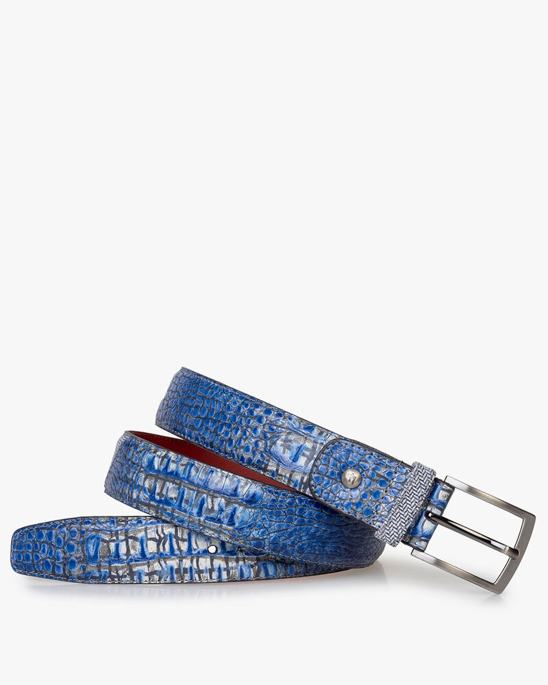 Belt printed leather blue