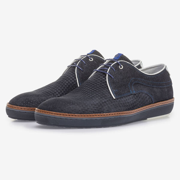 Suede leather, patterned lace shoe