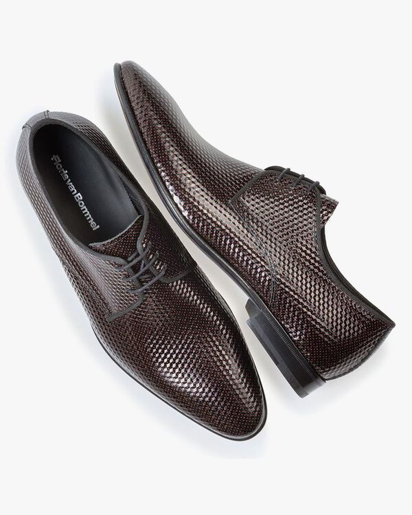 Schn&uuml;rschuh bedrucktes Leder rot