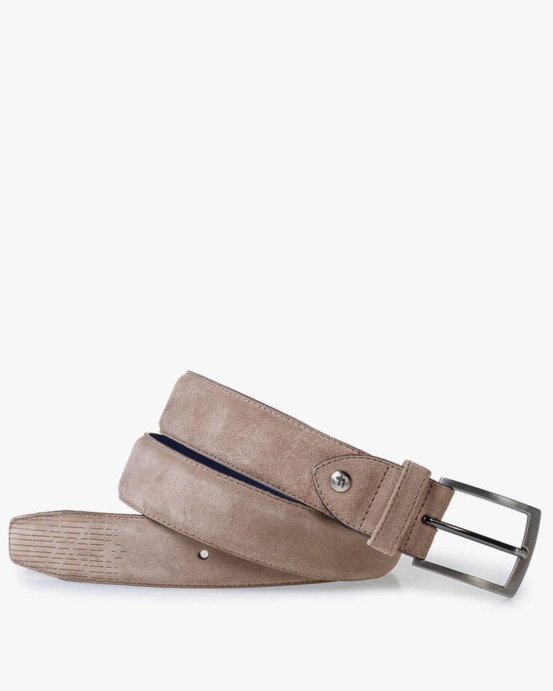 Beige suede leather belt with laser print