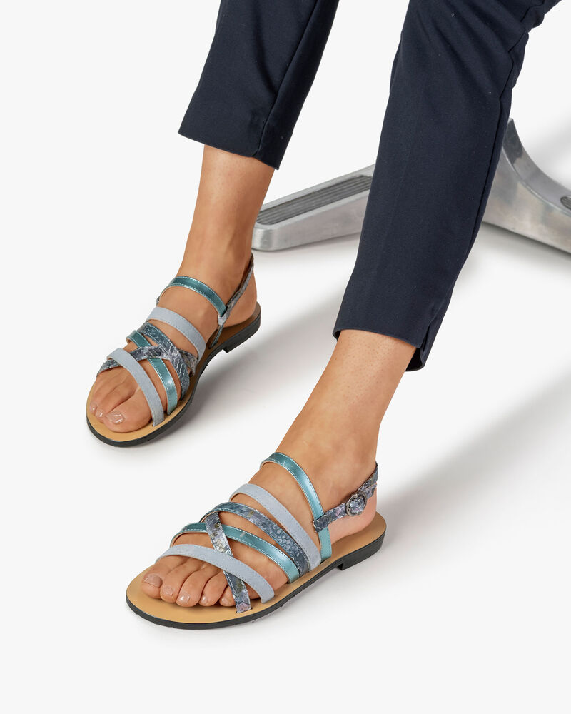 Sandale Leder mit Print blau