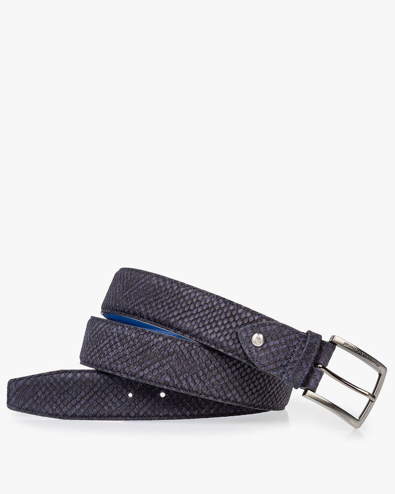 Suede leather belt blue print