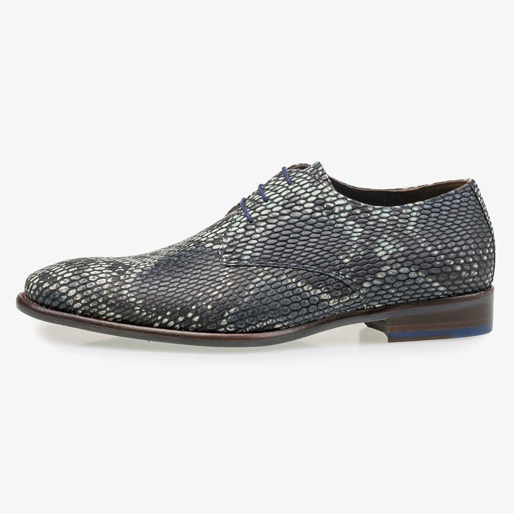 Grauer Kalbsleder-Schnürschuh mit Schlangenprint