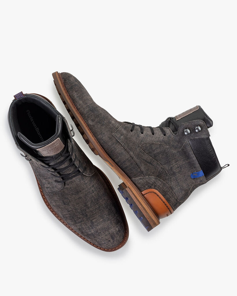 Schn&uuml;rstiefel Wildleder dunkelgrau