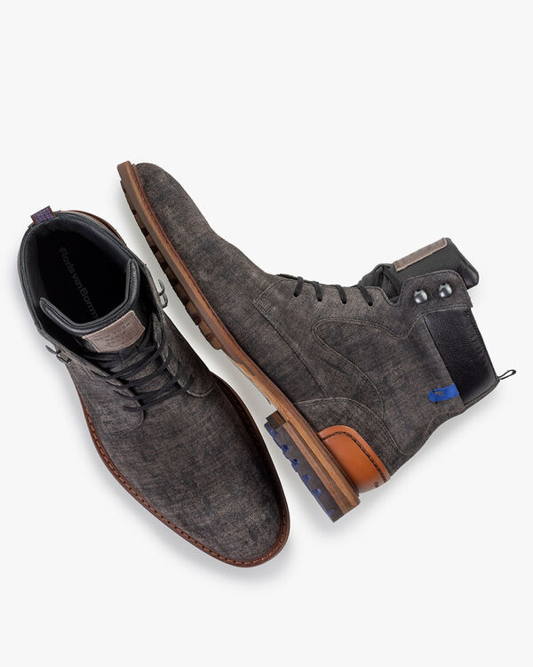 Schn&uuml;rstiefel Wildleder dunkelgrau