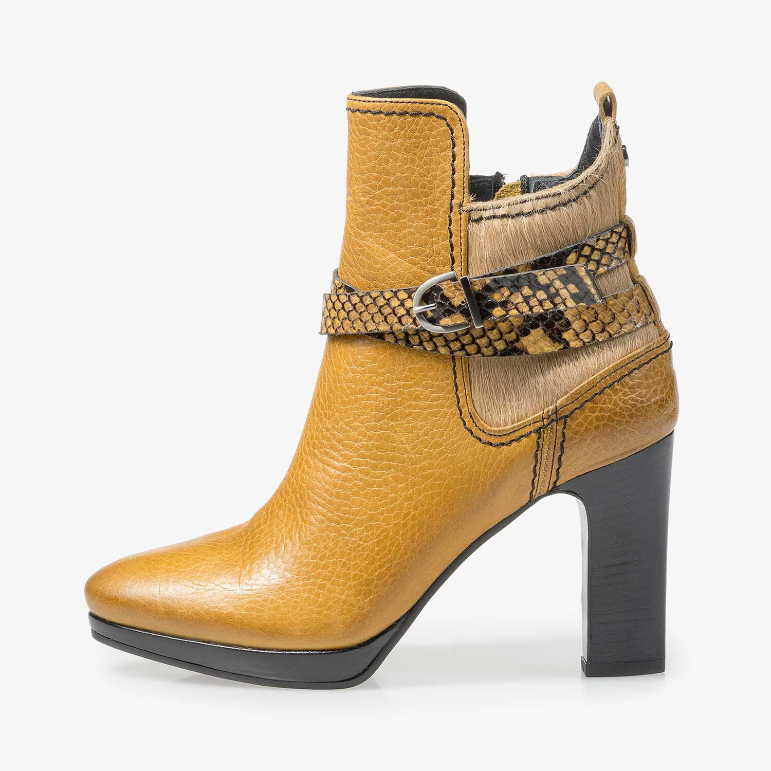 Women s ankle boots Ochre yellow buckle ankle boot Floris van