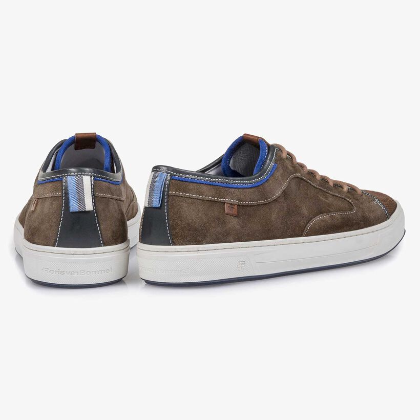 Dark brown calf suede leather sneaker with a lizard print