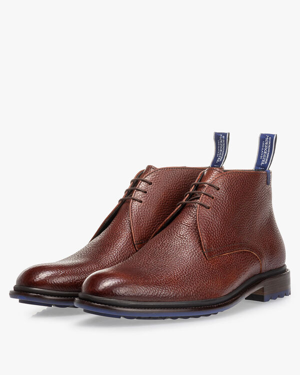 Schn&uuml;rstiefel Leder-Print cognac