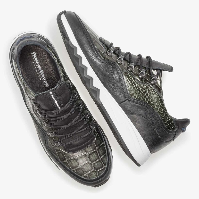 Grüner Premium Metallic-Leder-Sneaker mit Print