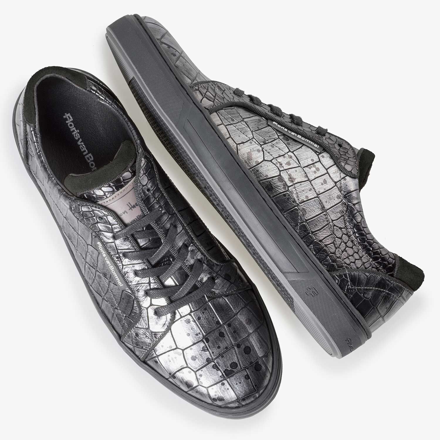 Leather sneaker with metallic print grey 13214 03 Floris van Bommel