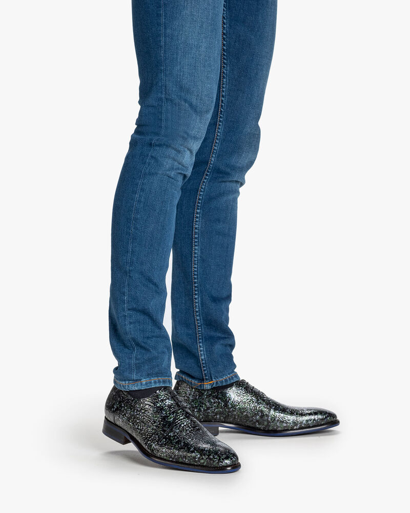 Schn&uuml;rschuh Metallic-Print gr&uuml;n