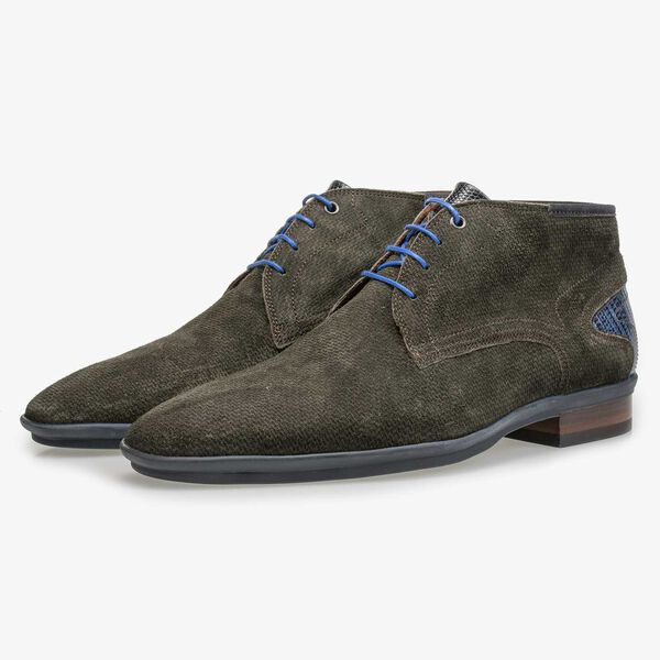Mid-high green suede leather lace shoe