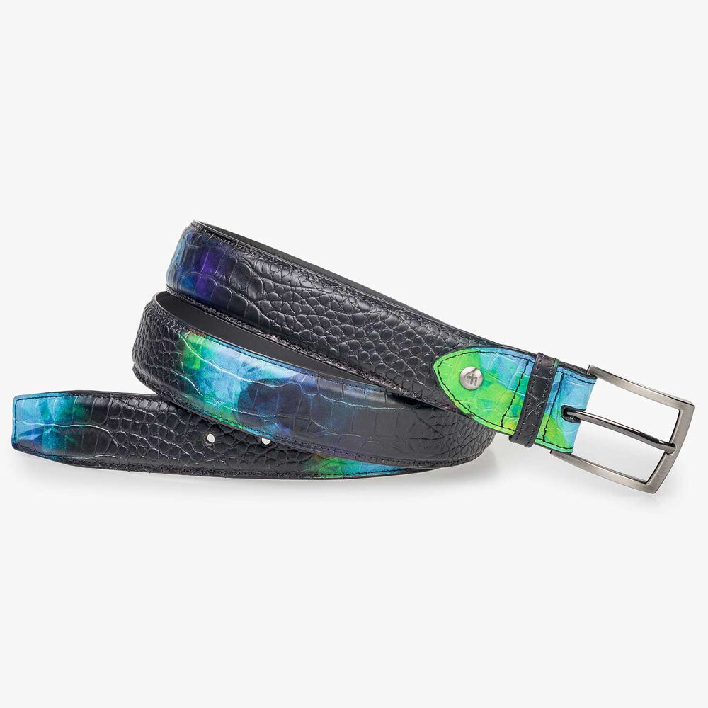 Black Premium belt with a multi-colored croco print