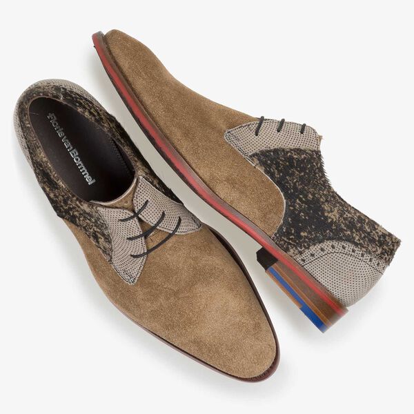 Brown rough suede leather lace shoe