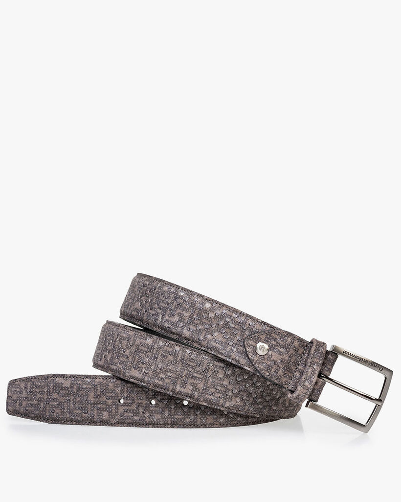 Suede leather belt grey with print