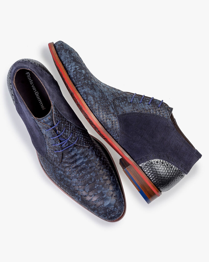 Lace boot nubuck leather dark blue