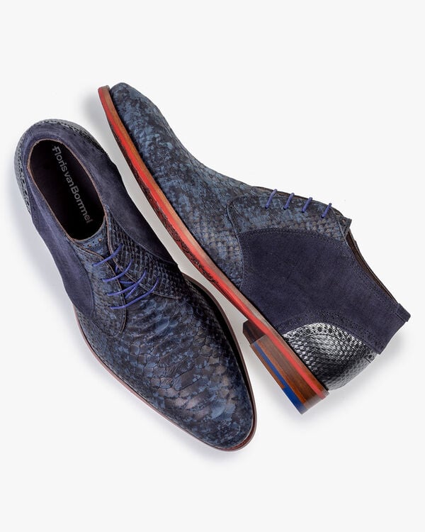 Lace boot nubuck leather dark blue