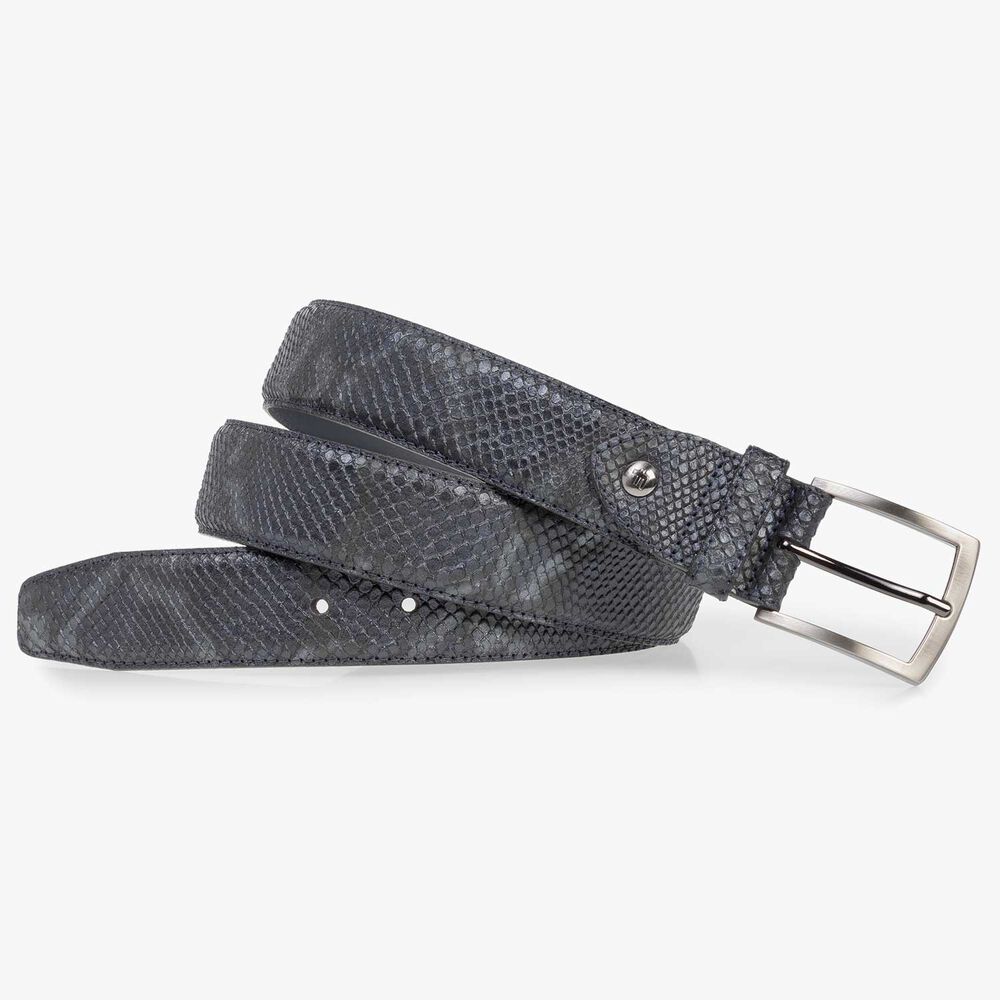 Blue leather belt with croco print